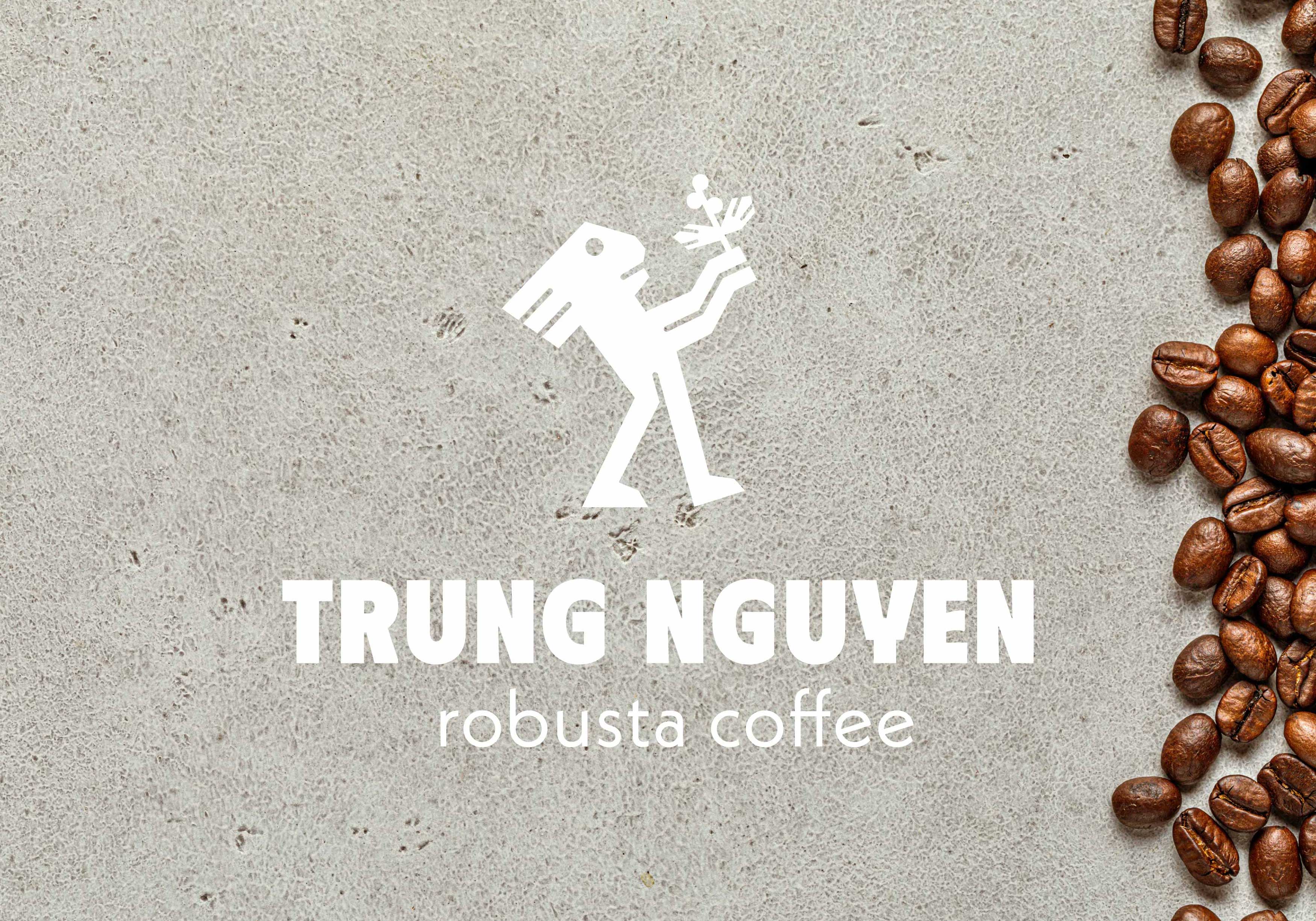 The Trung Nguyen coffee logo on a image of coffee beans