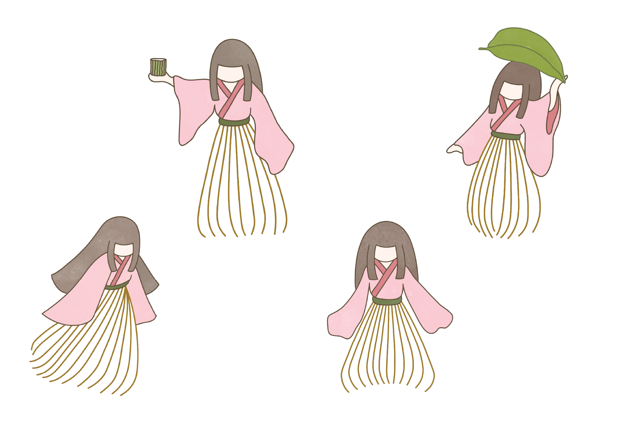 four illustrations of moodcha mascot